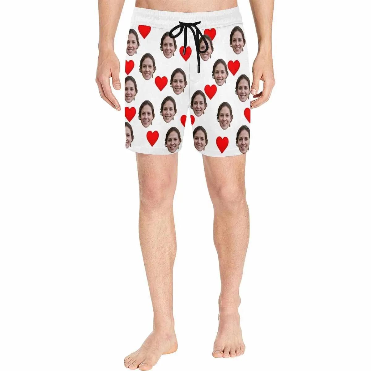 Personalized Swim Trunks with Custom Face Simple Red Heart Men's Quick Dry Swim Shorts