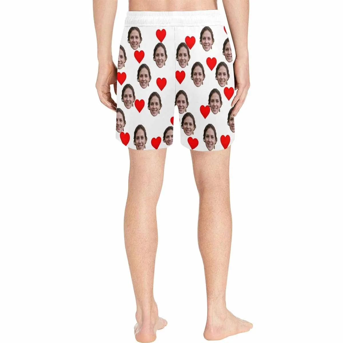 Personalized Swim Trunks with Custom Face Simple Red Heart Men's Quick Dry Swim Shorts