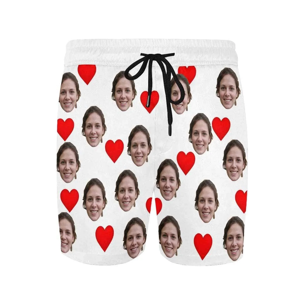 Personalized Swim Trunks with Custom Face Simple Red Heart Men's Quick Dry Swim Shorts
