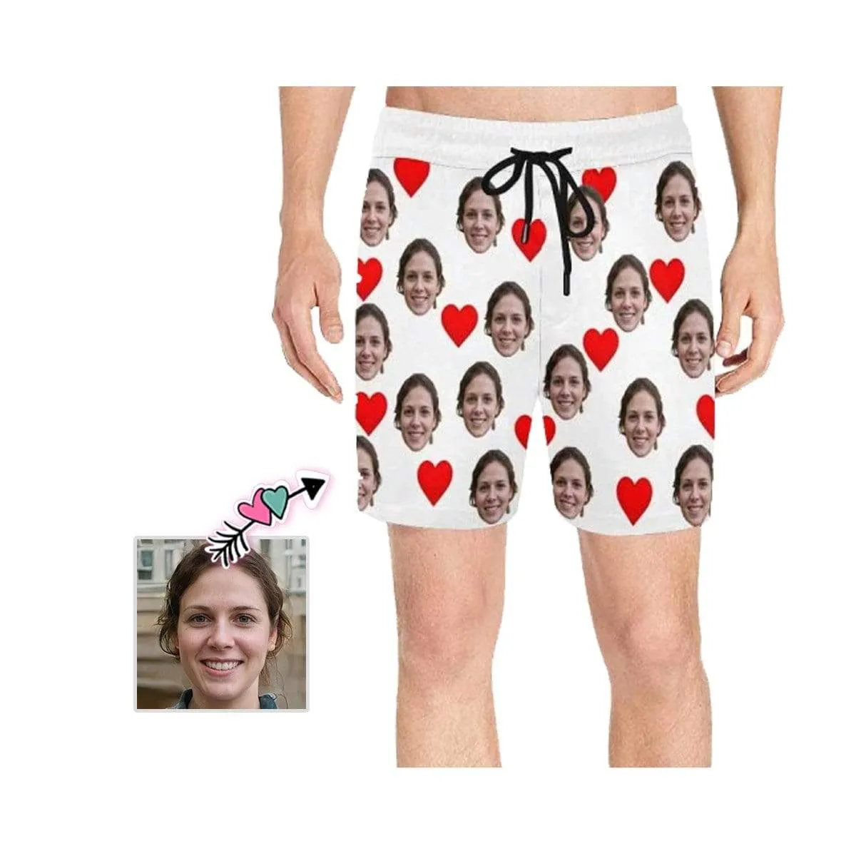 Personalized Swim Trunks with Custom Face Simple Red Heart Men's Quick Dry Swim Shorts