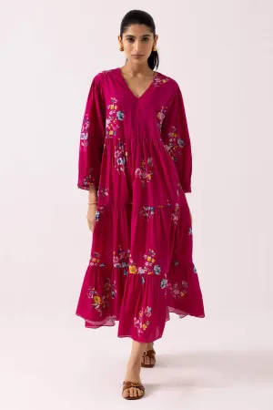 Pink Cotton Print Flared Dress