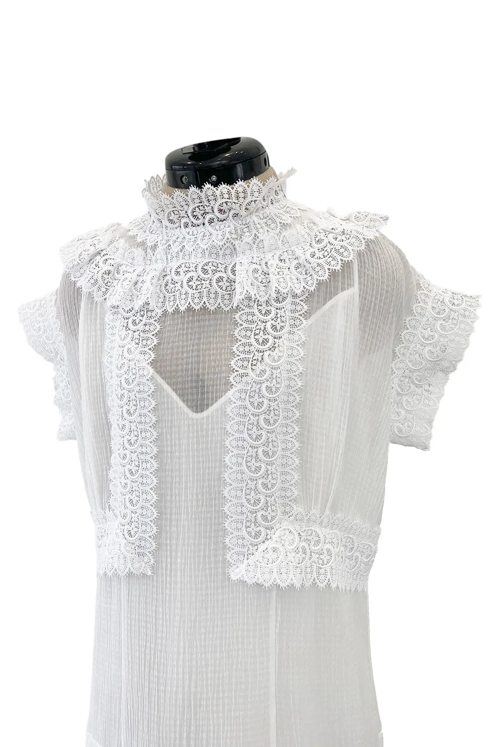 Pristine Mid 2000s Givenchy by Riccardo Tisci White Cotton Gauze & Lace Dress w Matching Underdress