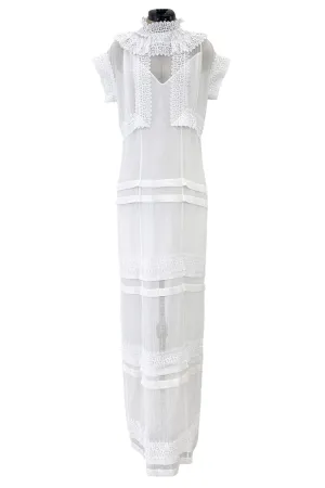 Pristine Mid 2000s Givenchy by Riccardo Tisci White Cotton Gauze & Lace Dress w Matching Underdress