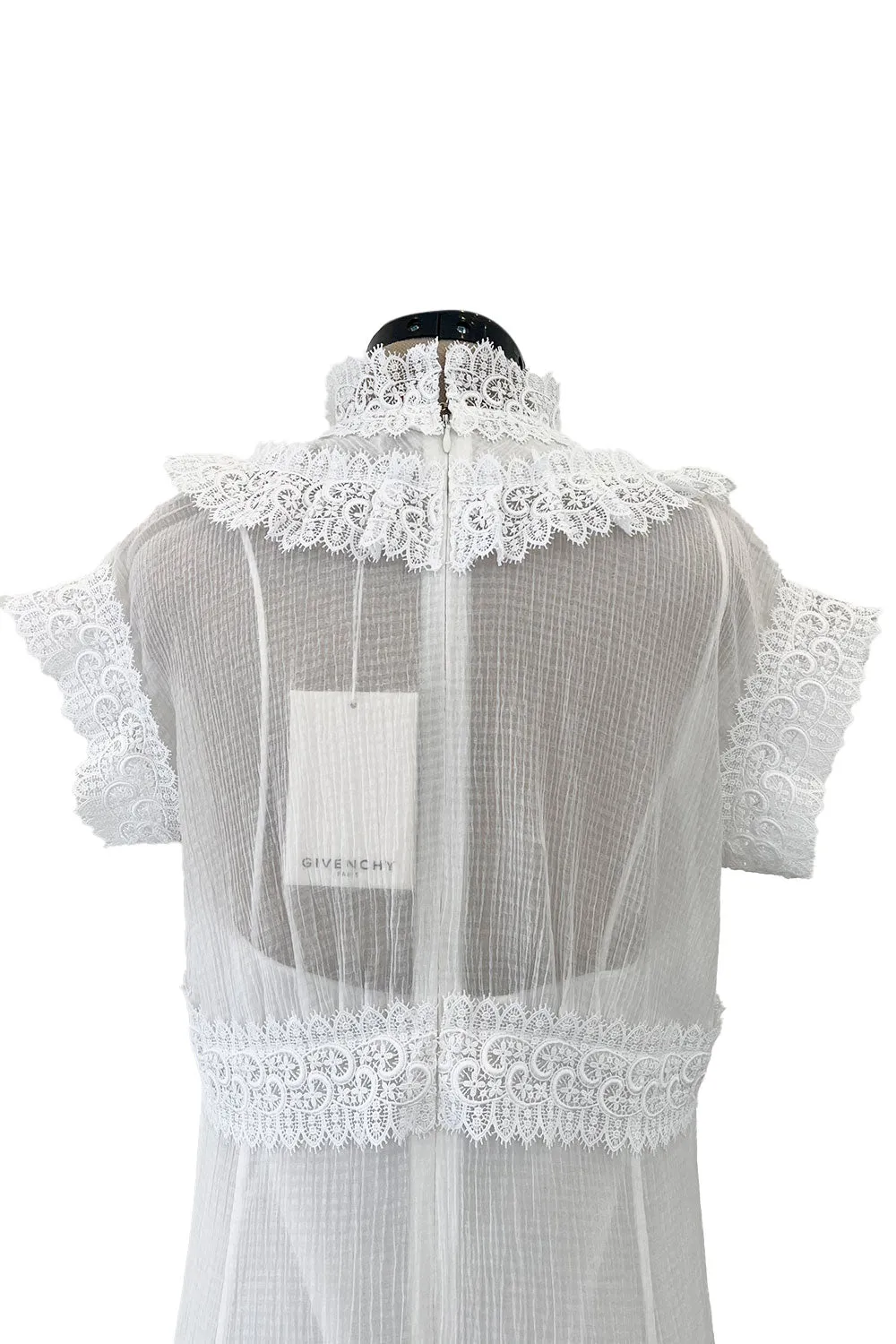 Pristine Mid 2000s Givenchy by Riccardo Tisci White Cotton Gauze & Lace Dress w Matching Underdress
