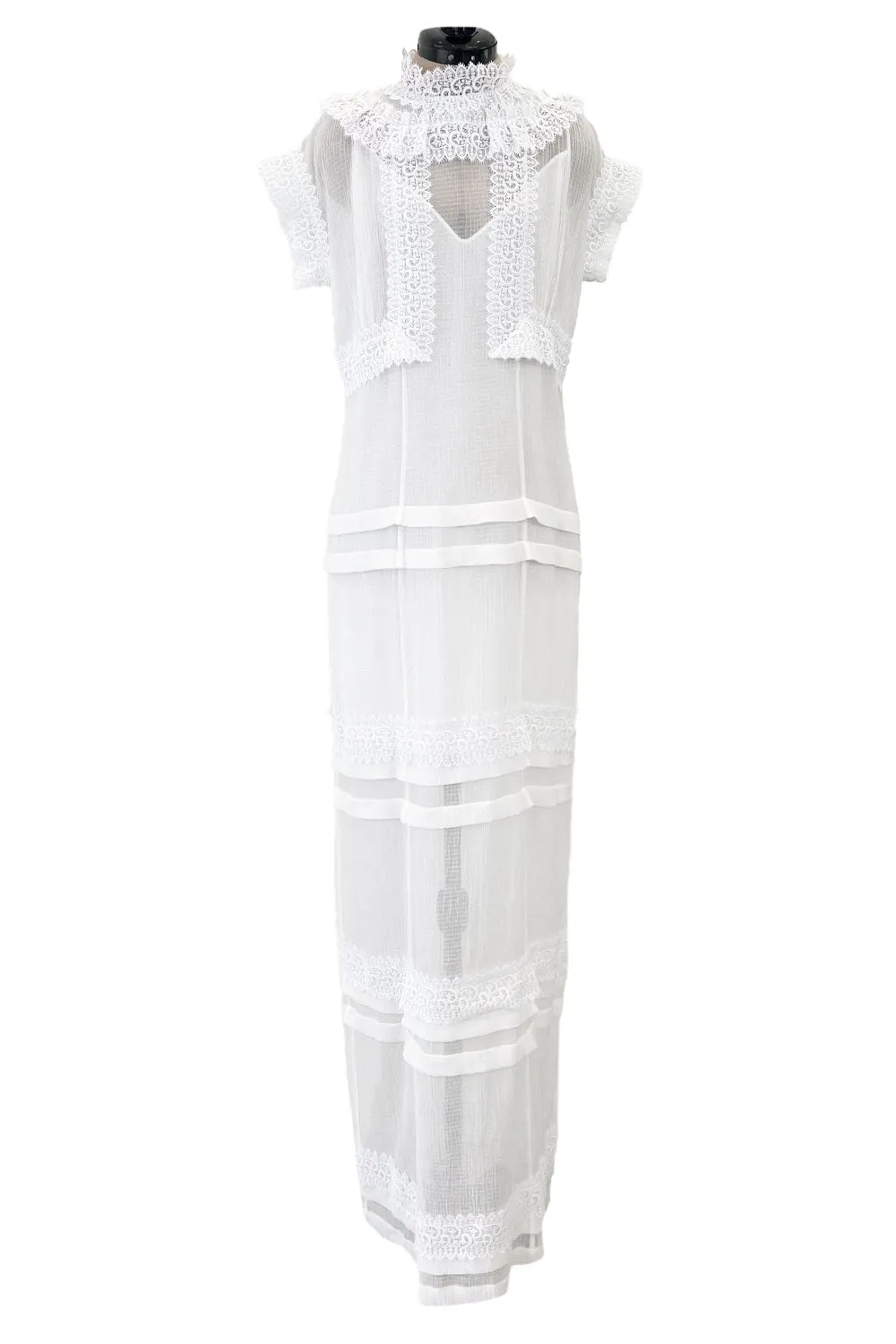 Pristine Mid 2000s Givenchy by Riccardo Tisci White Cotton Gauze & Lace Dress w Matching Underdress