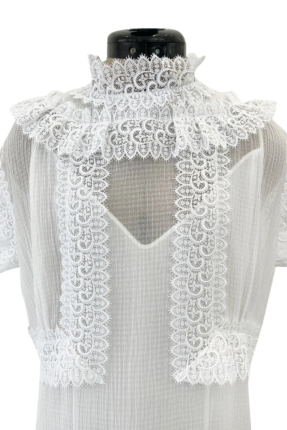 Pristine Mid 2000s Givenchy by Riccardo Tisci White Cotton Gauze & Lace Dress w Matching Underdress