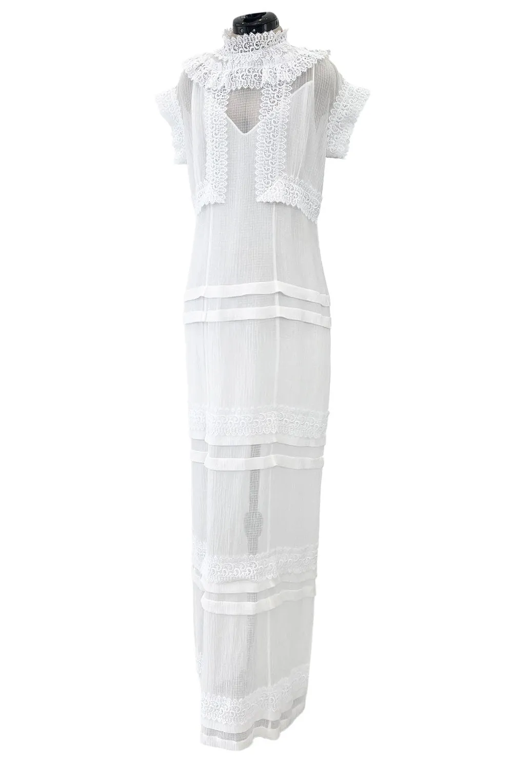 Pristine Mid 2000s Givenchy by Riccardo Tisci White Cotton Gauze & Lace Dress w Matching Underdress