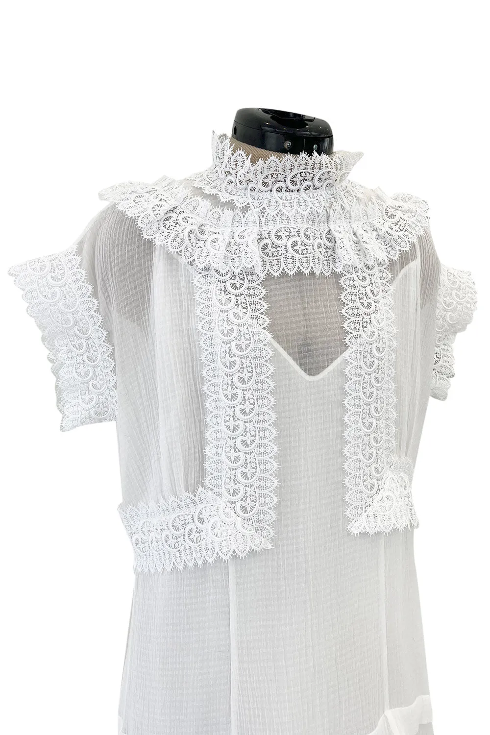 Pristine Mid 2000s Givenchy by Riccardo Tisci White Cotton Gauze & Lace Dress w Matching Underdress