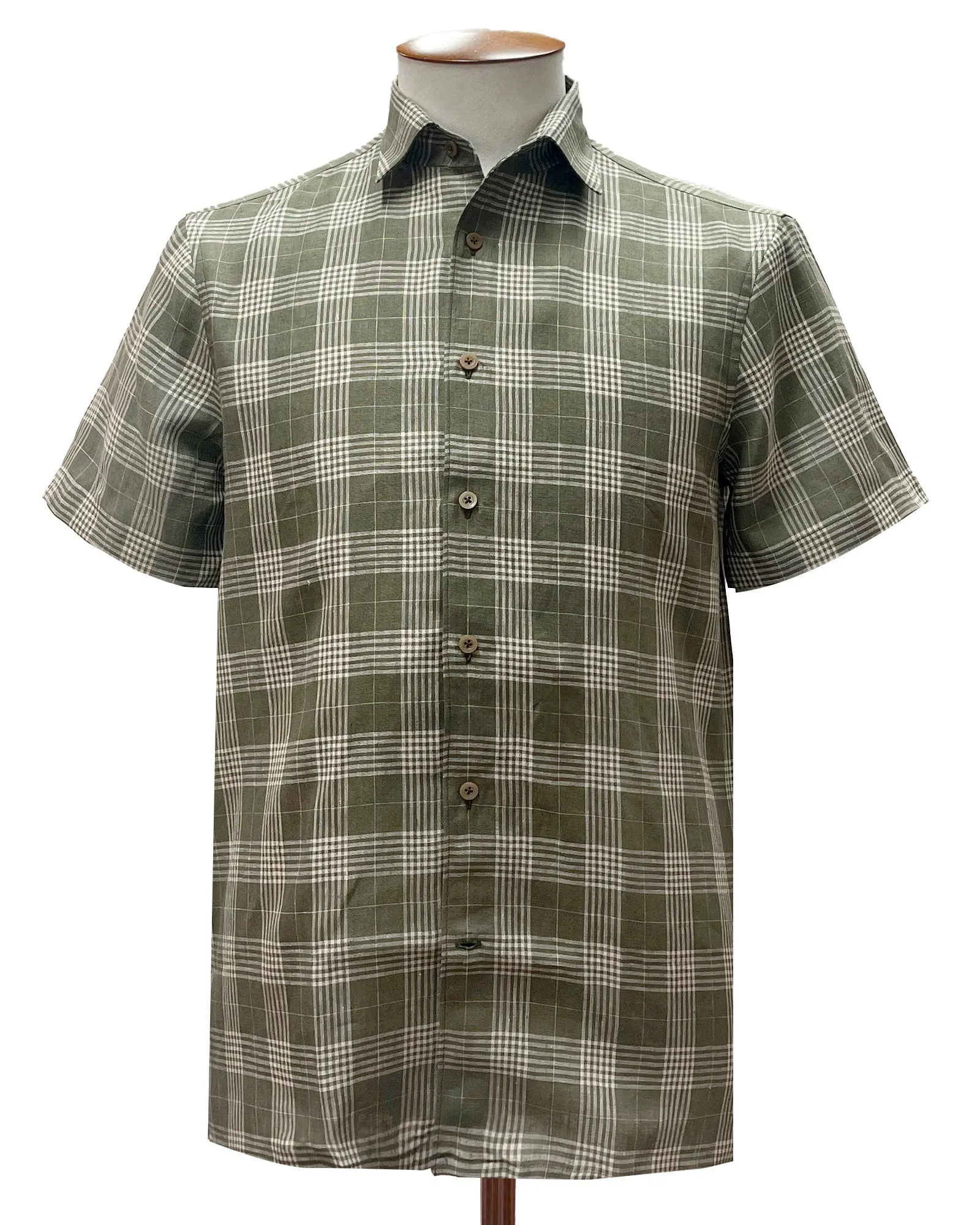 Resort Shirt - Olive & Off-White Check Linen