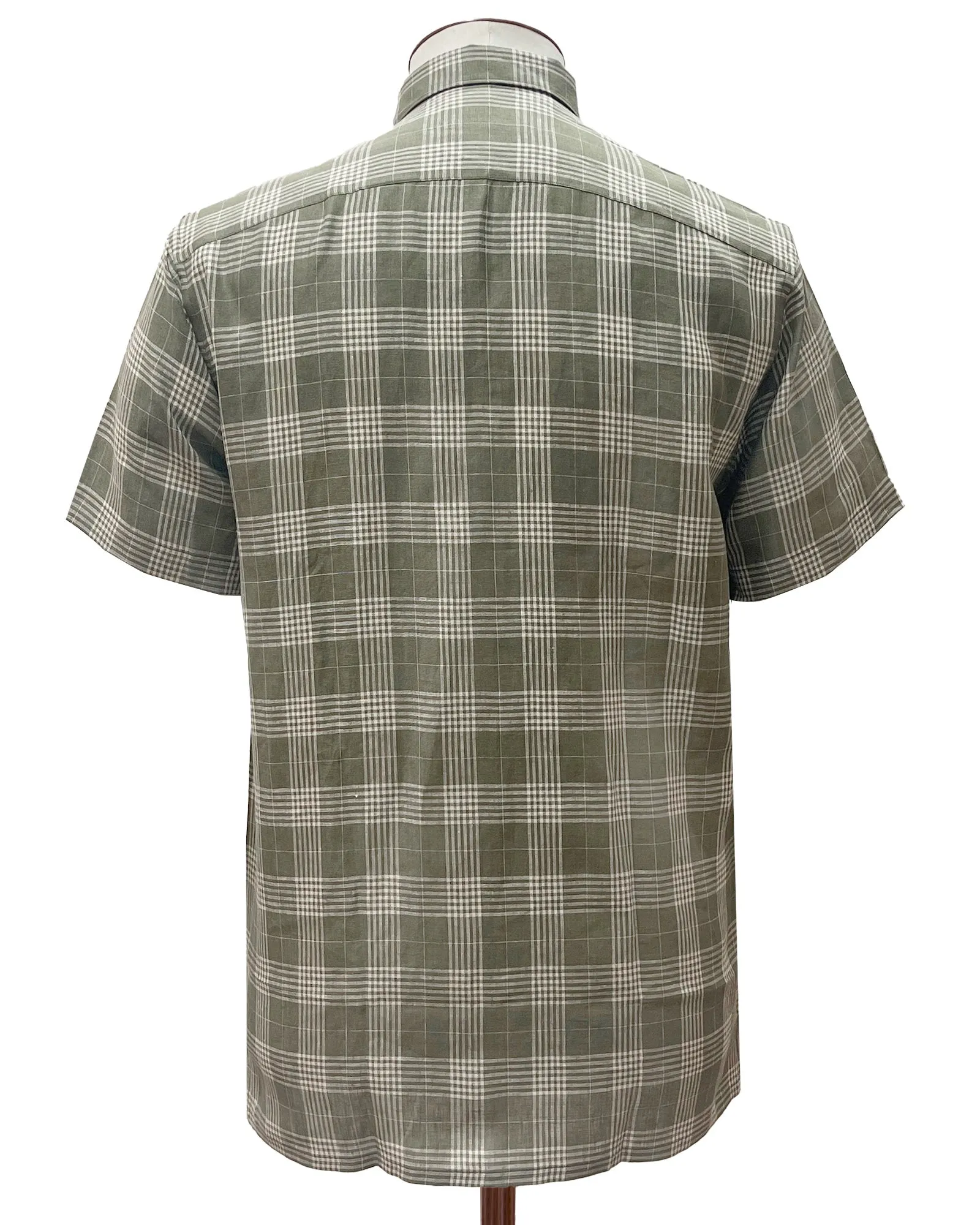 Resort Shirt - Olive & Off-White Check Linen