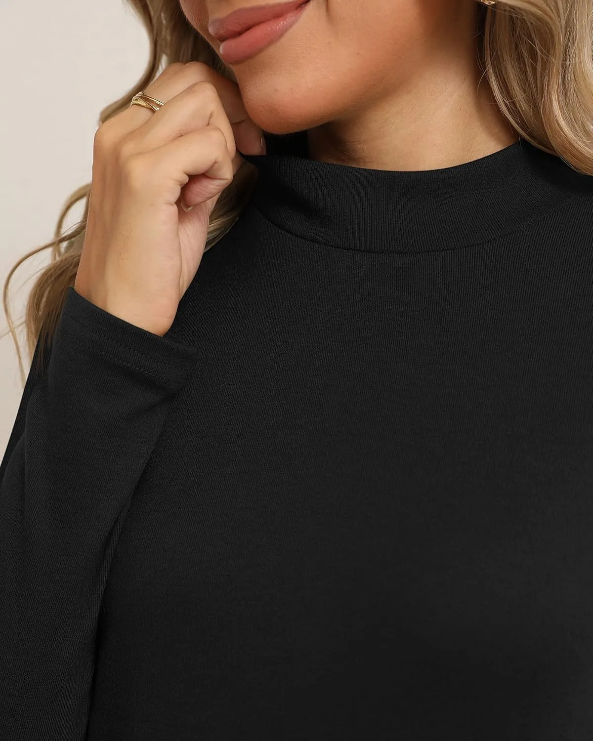 Riyiper 3 Pack Women's Mock Neck Tops, Long Sleeve Casual Shirts Slim Fitted Basic T Shirts Lightweight Base Layer Pullover