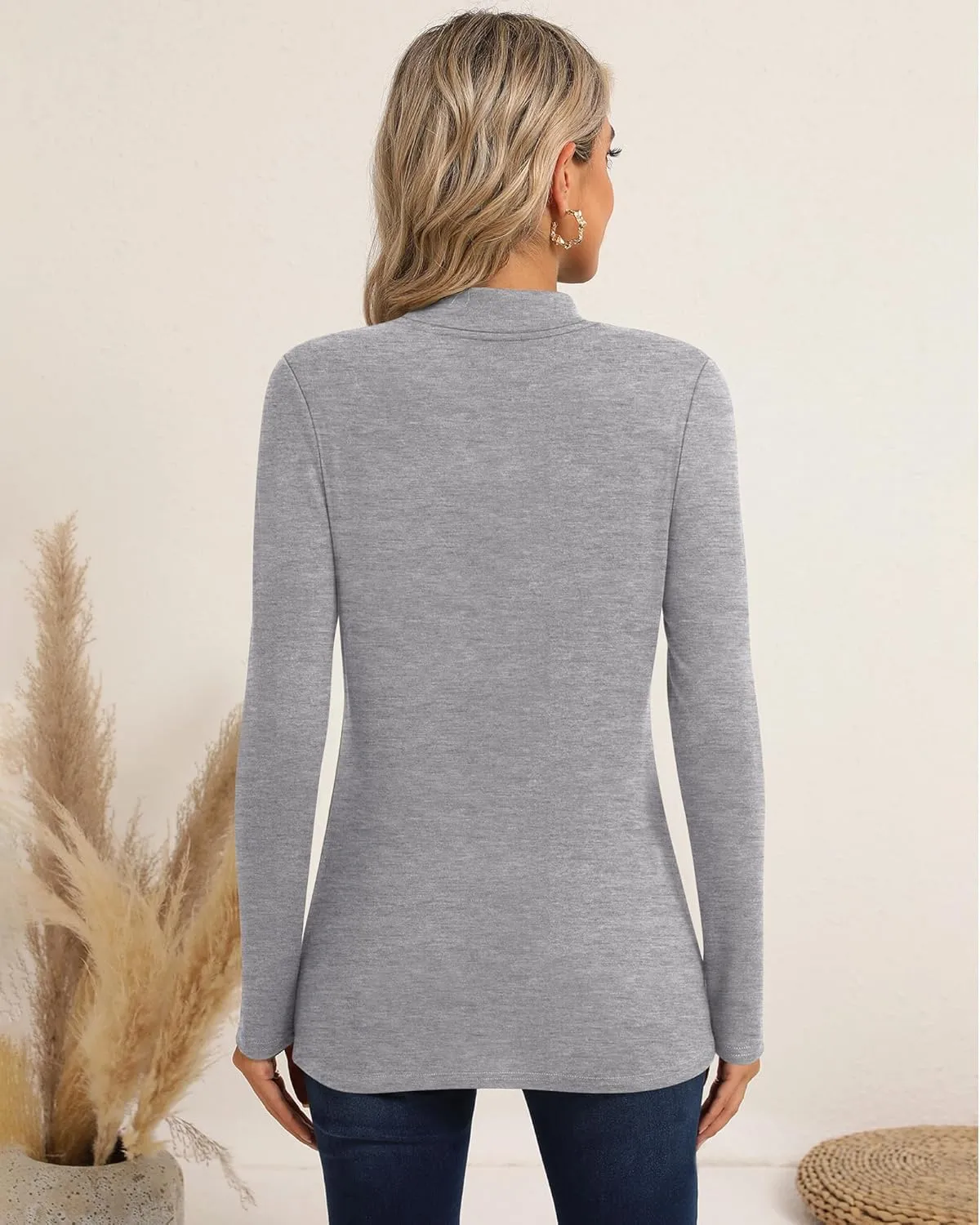 Riyiper 3 Pack Women's Mock Neck Tops, Long Sleeve Casual Shirts Slim Fitted Basic T Shirts Lightweight Base Layer Pullover