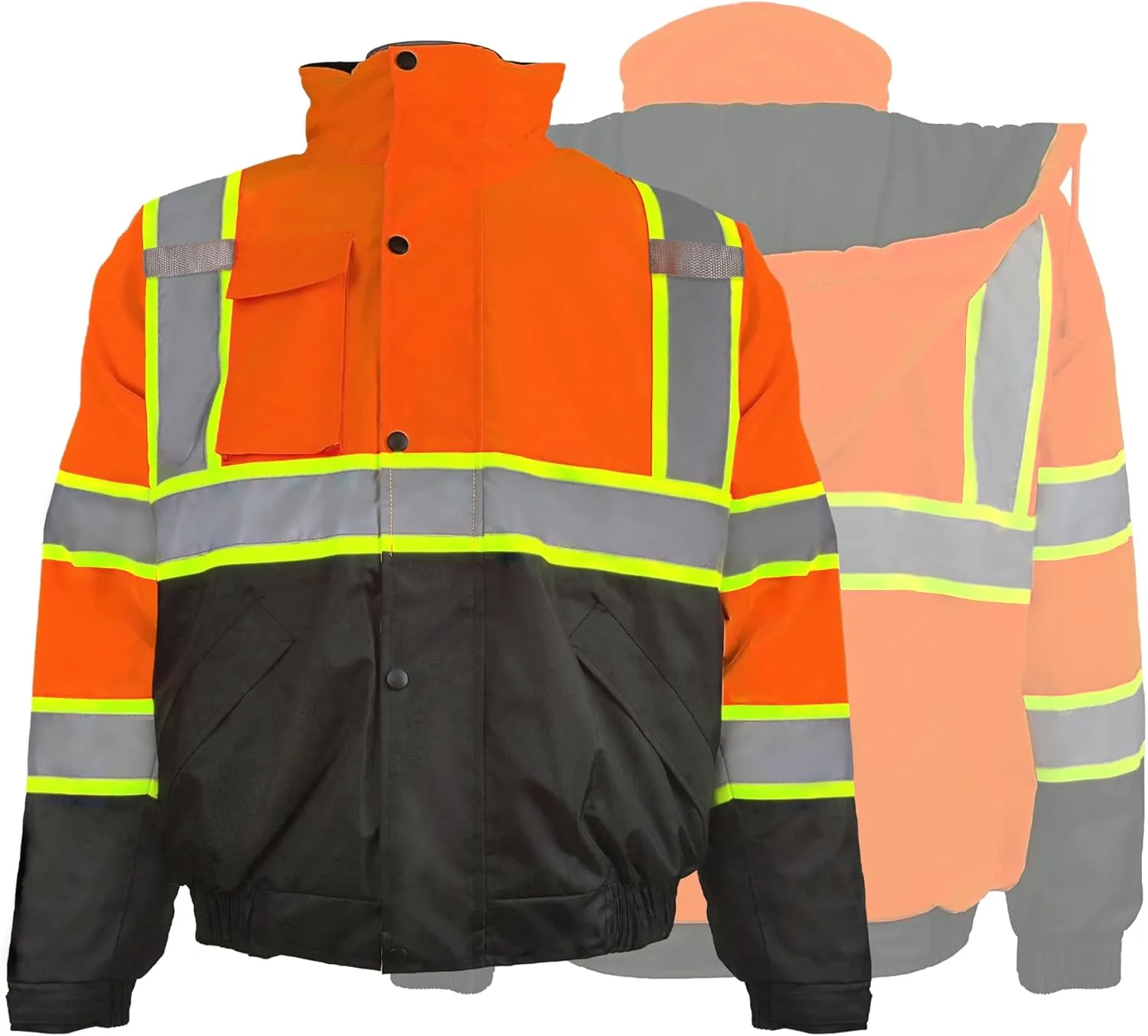 Safety Work Bomber Reflective Jackets for Men, Winter High Visibility Fleece Liner Jacket ANSI Compliant Waterproof