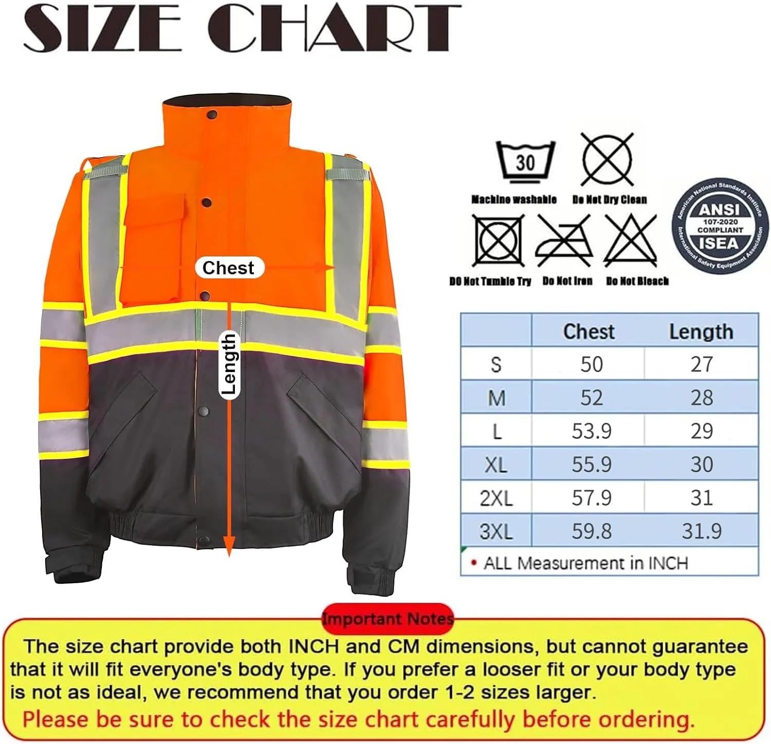 Safety Work Bomber Reflective Jackets for Men, Winter High Visibility Fleece Liner Jacket ANSI Compliant Waterproof