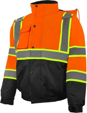 Safety Work Bomber Reflective Jackets for Men, Winter High Visibility Fleece Liner Jacket ANSI Compliant Waterproof