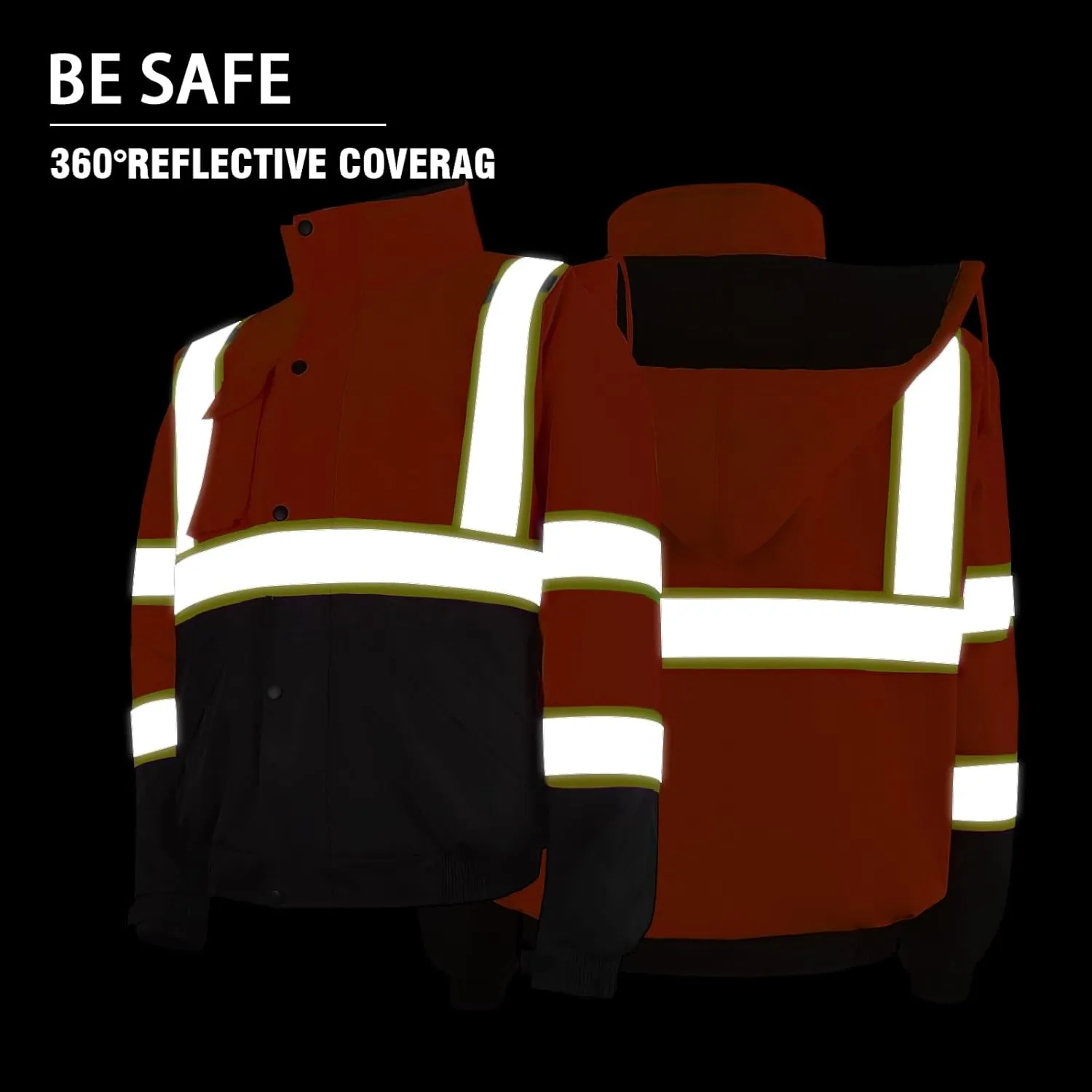 Safety Work Bomber Reflective Jackets for Men, Winter High Visibility Fleece Liner Jacket ANSI Compliant Waterproof