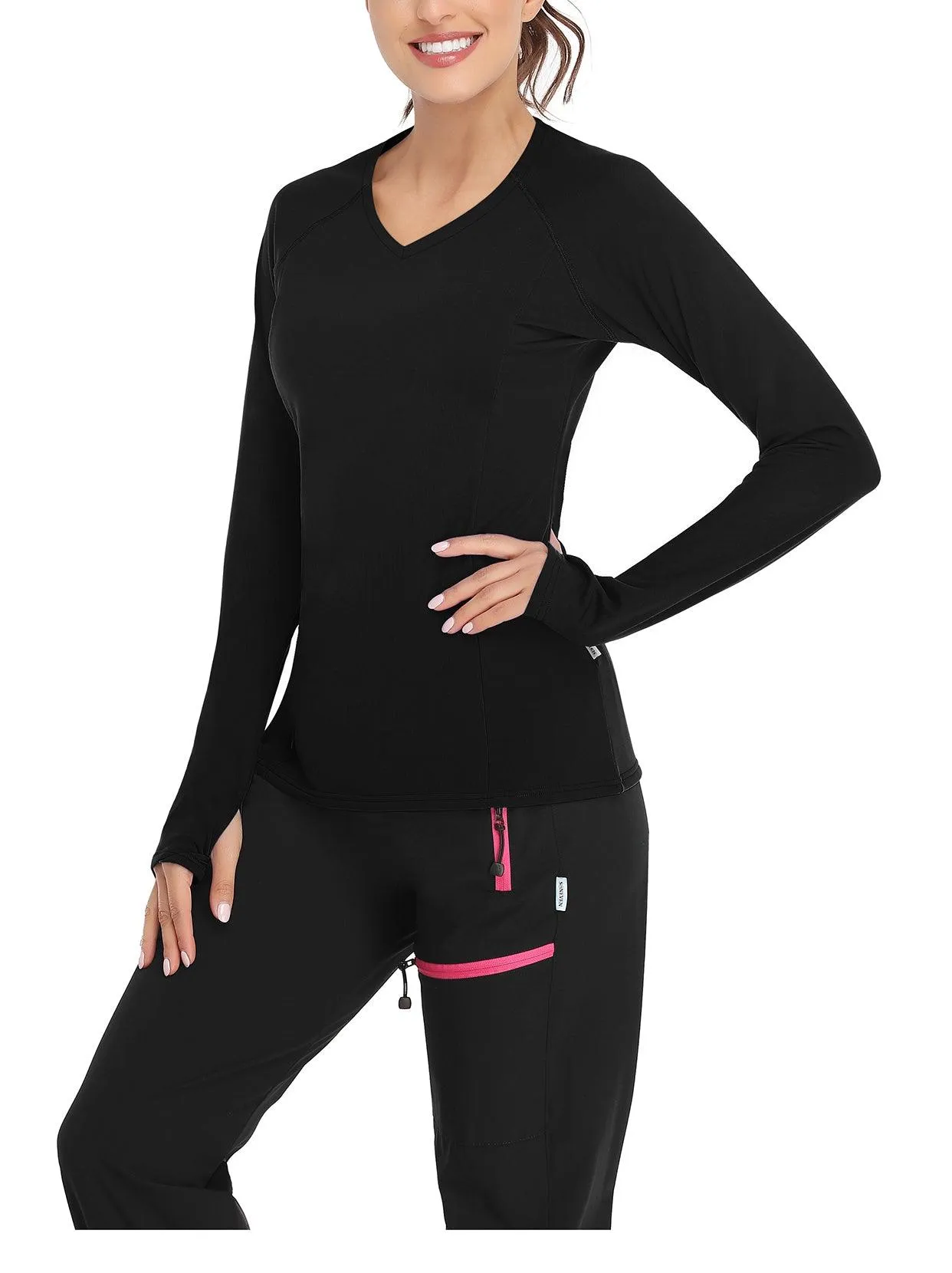Solid Color V-neck Long-sleeve Thermal Top for Women