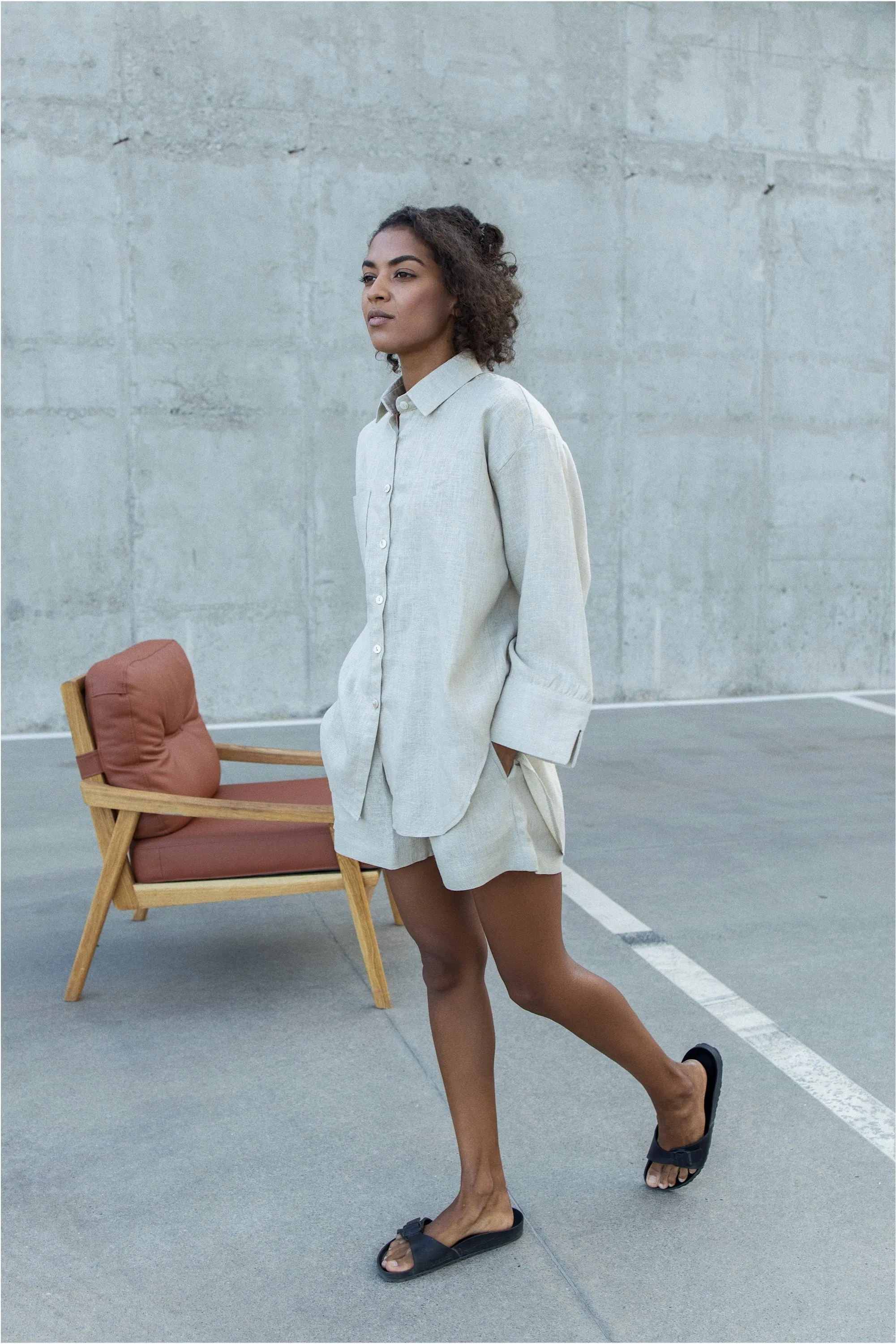 SUMMER CORD SET(Shorts Shirt)/// OATMEAL