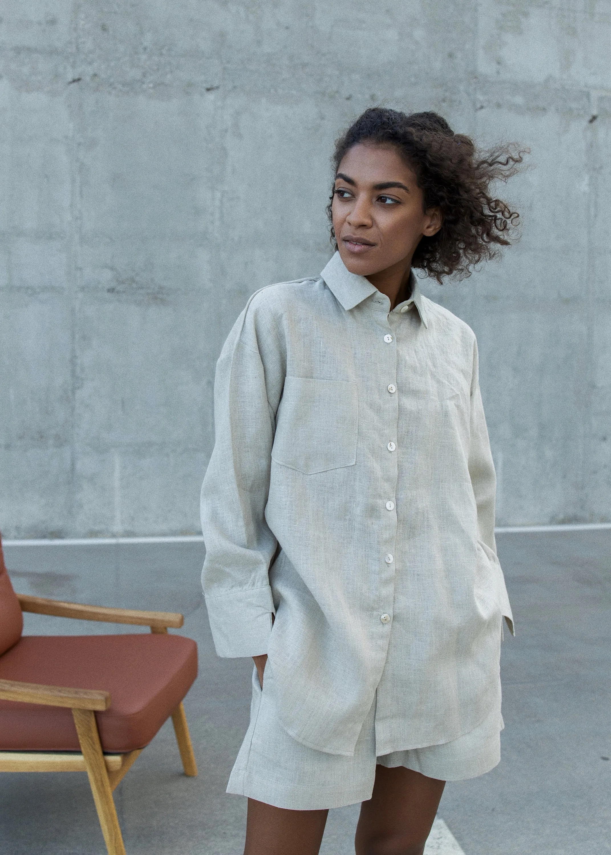 SUMMER CORD SET(Shorts Shirt)/// OATMEAL
