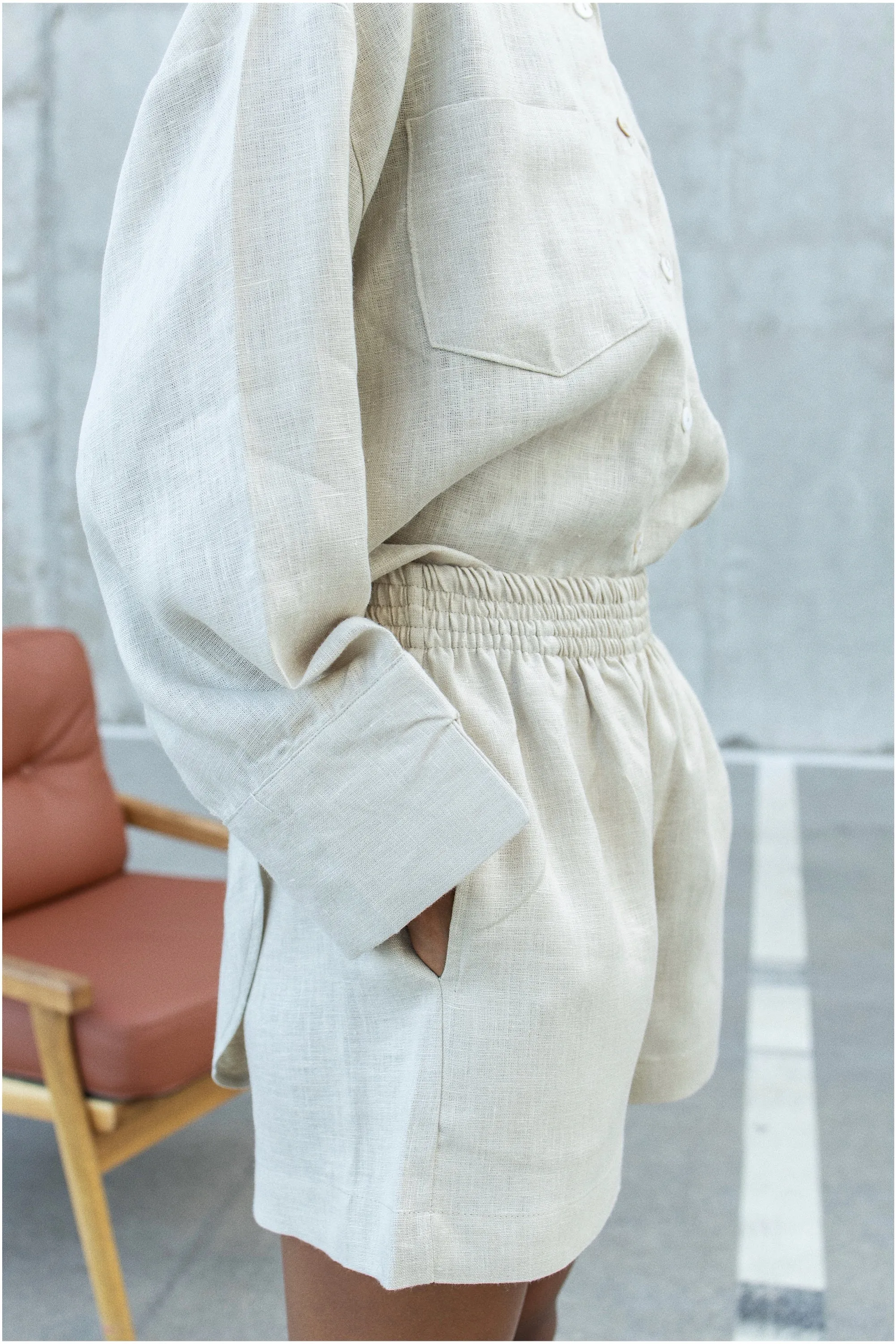SUMMER CORD SET(Shorts Shirt)/// OATMEAL
