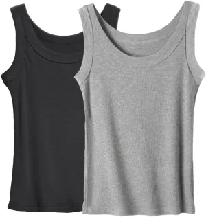 Tank Top for Women 2 Pack Sleeveless Broadband Threaded Vest 2025 Summer Round Neck Causal Loose Fit Comfy Tops