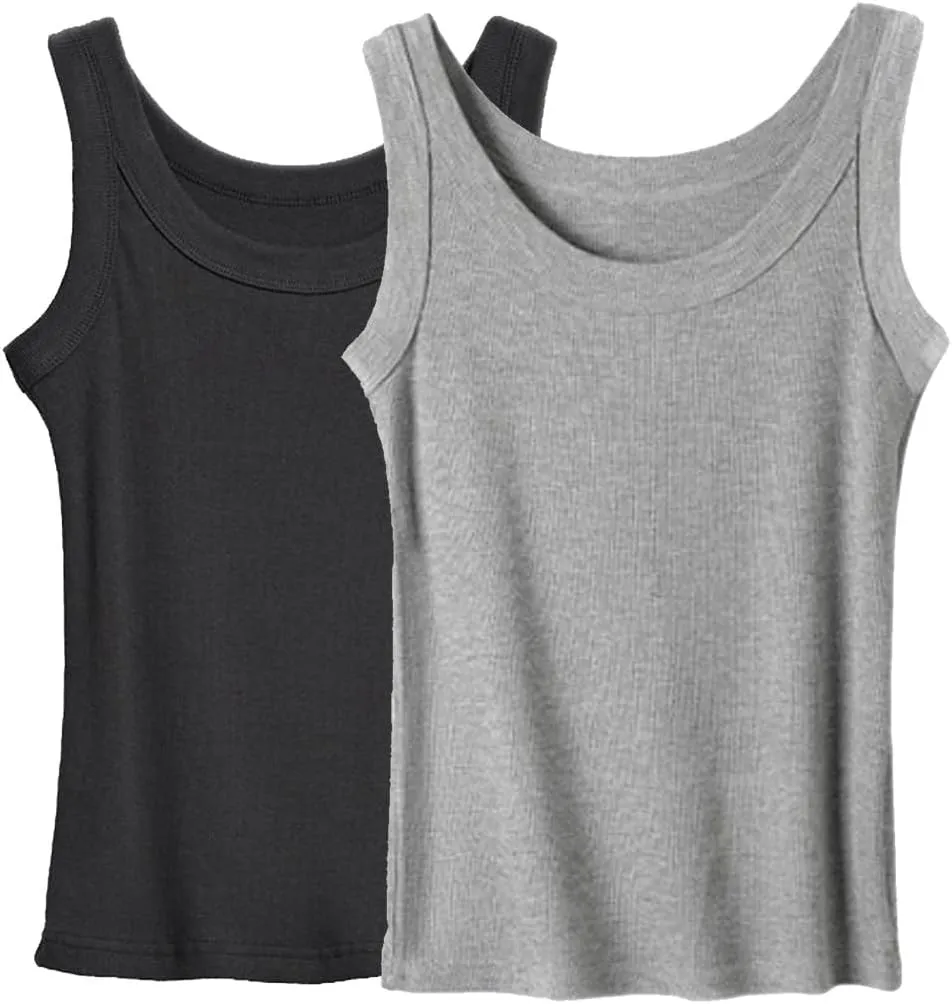 Tank Top for Women 2 Pack Sleeveless Broadband Threaded Vest 2025 Summer Round Neck Causal Loose Fit Comfy Tops