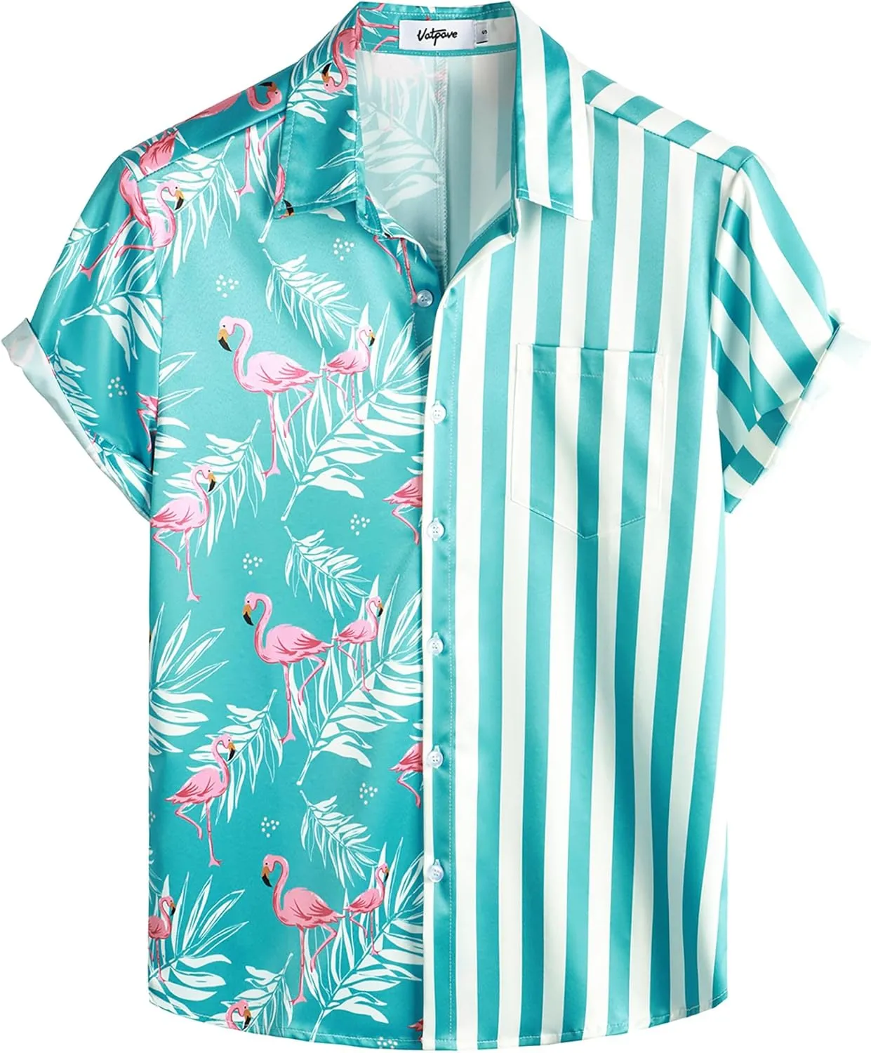 VATPAVE Mens Flamingo Hawaiian Sets Casual Short Sleeve Button Down Shirts Beach Outfits