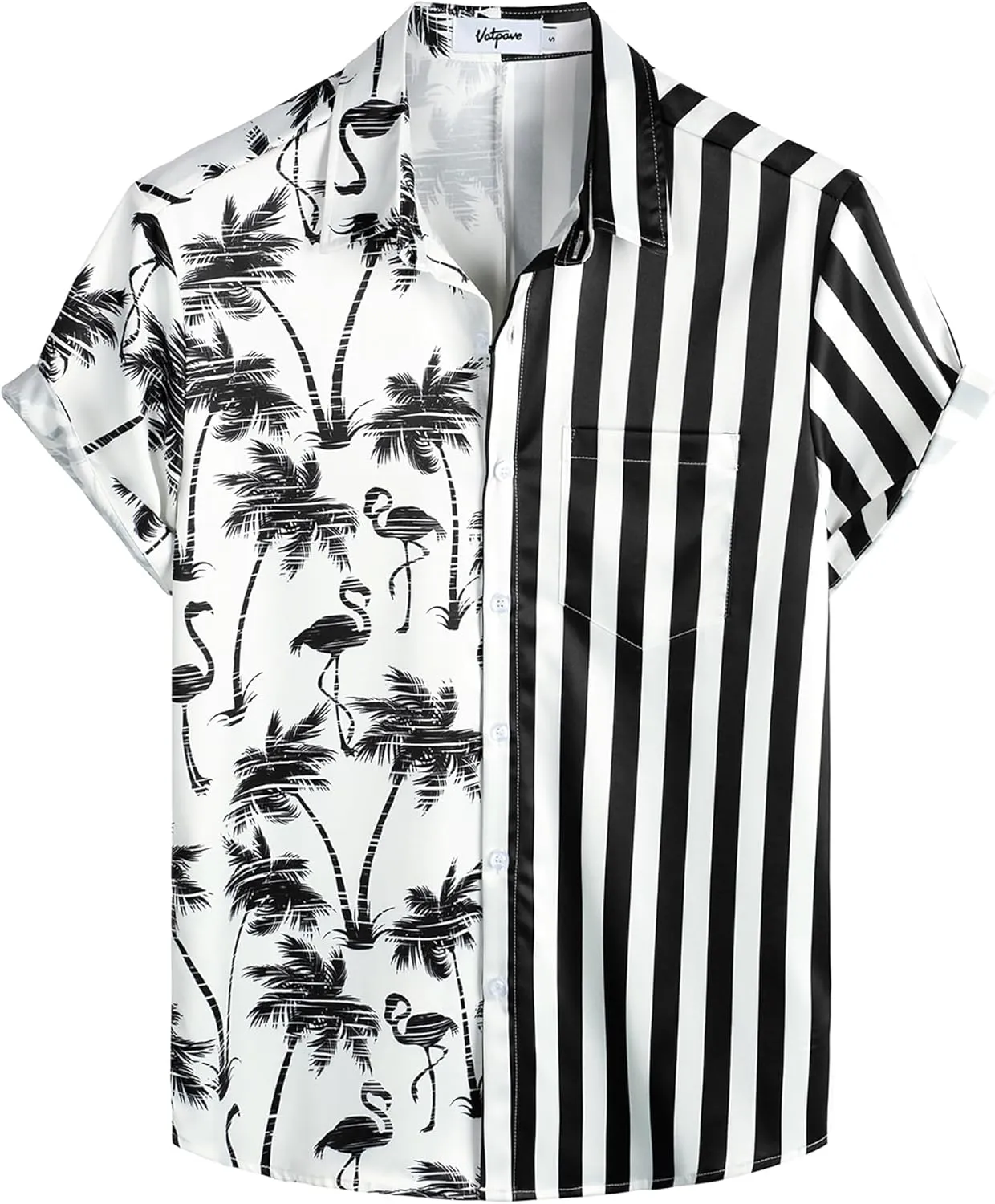 VATPAVE Mens Flamingo Hawaiian Sets Casual Short Sleeve Button Down Shirts Beach Outfits