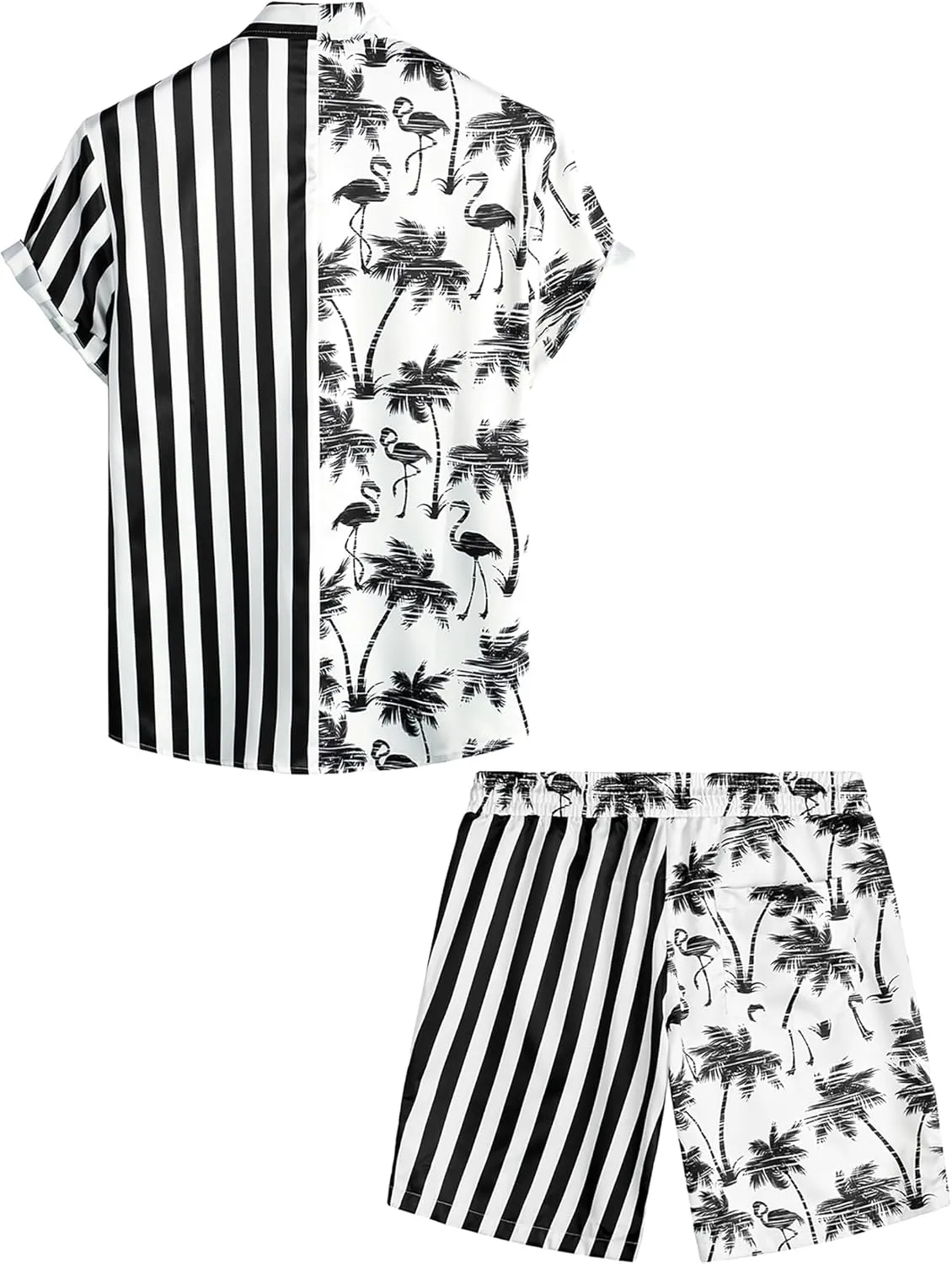 VATPAVE Mens Flamingo Hawaiian Sets Casual Short Sleeve Button Down Shirts Beach Outfits