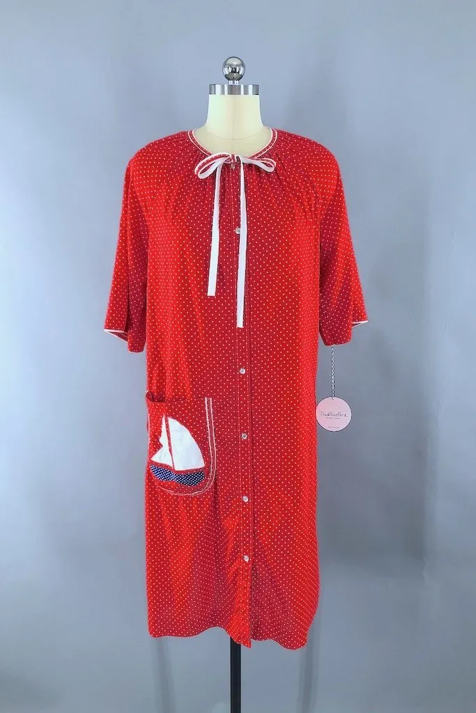 Vintage Red Nautical House Dress