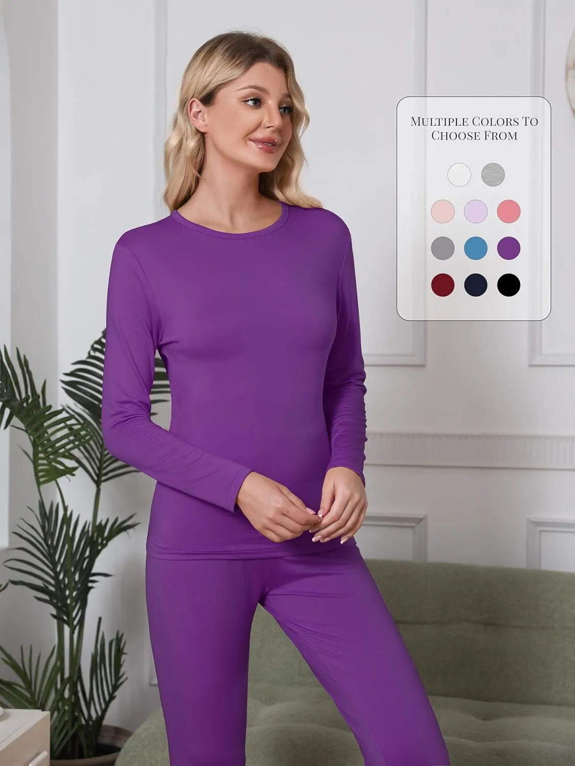 VZV Thermal Underwear for Women, Long Johns for Women Thermal Sets Fleece Lined Base Layer Top and Bottom Set