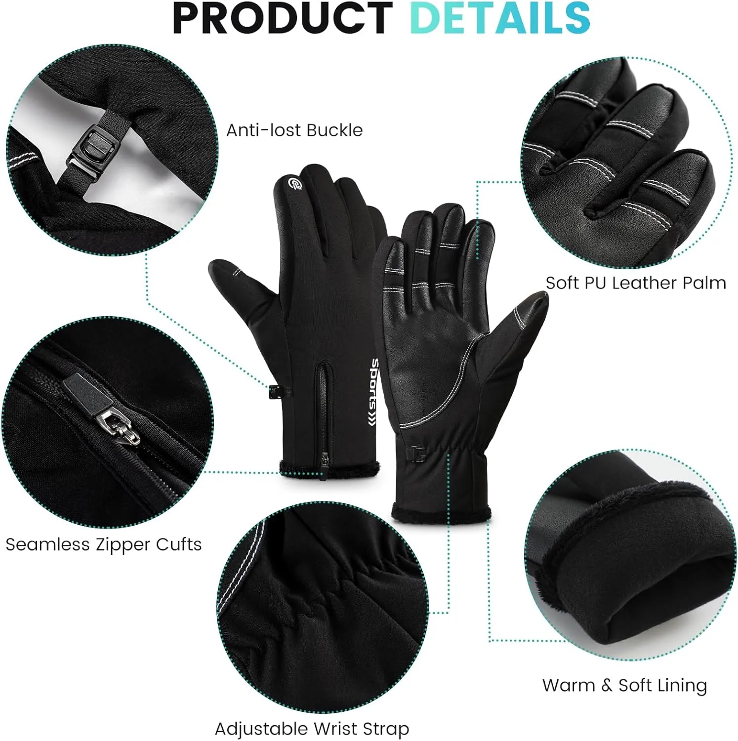 Winter Ski Gloves - Windproof & Touchscreen Snow Gloves for Cold Weather