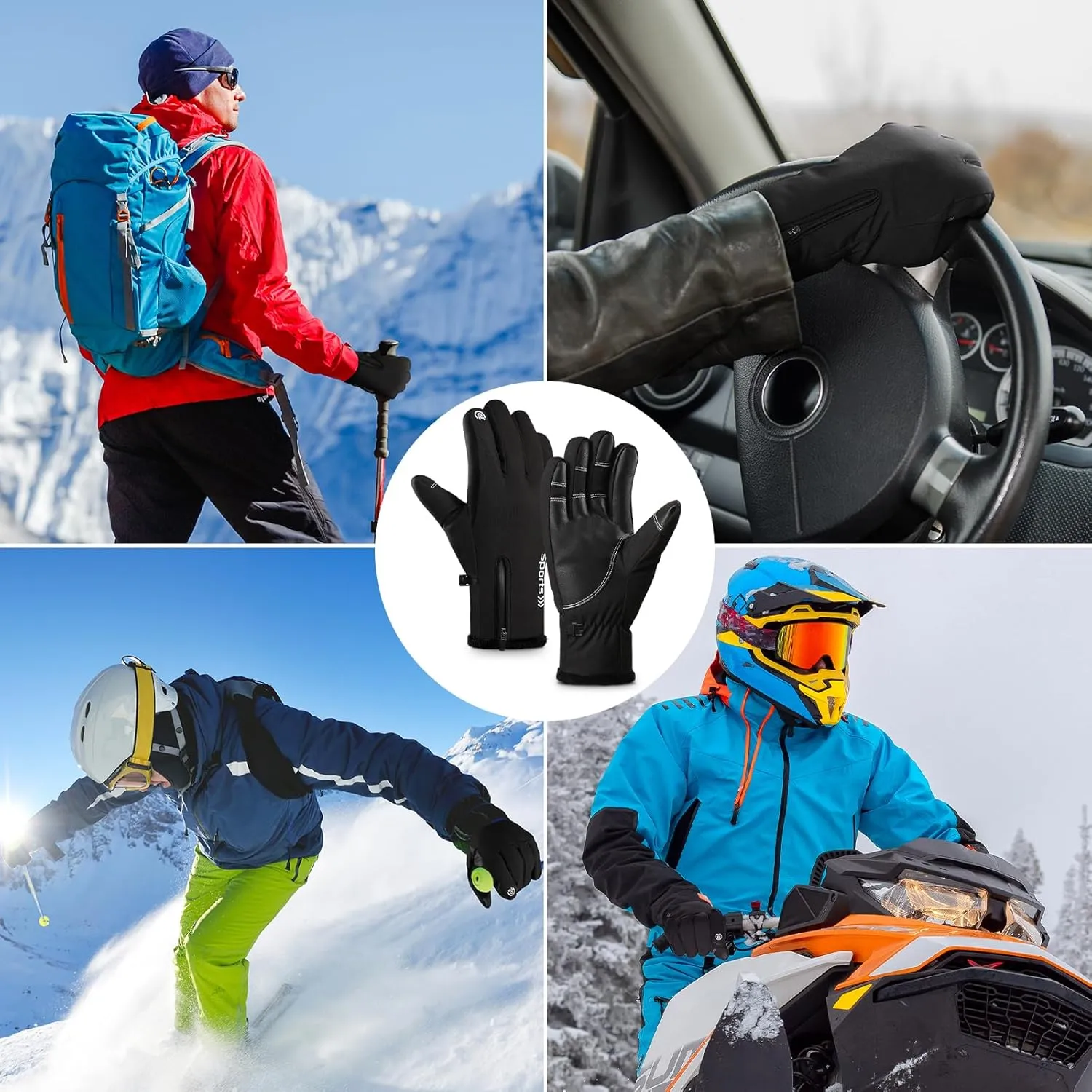Winter Ski Gloves - Windproof & Touchscreen Snow Gloves for Cold Weather