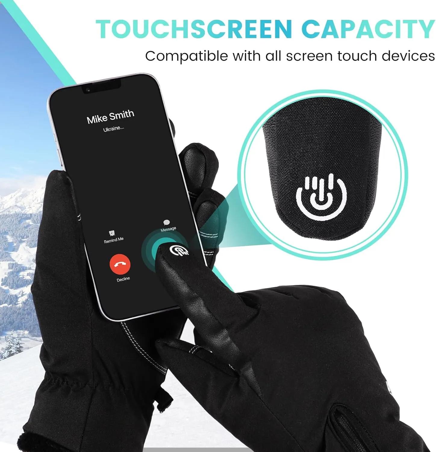 Winter Ski Gloves - Windproof & Touchscreen Snow Gloves for Cold Weather