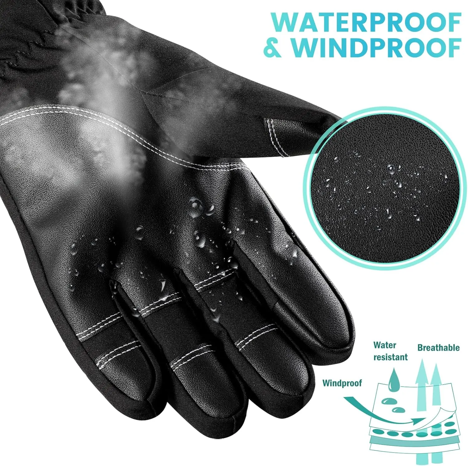 Winter Ski Gloves - Windproof & Touchscreen Snow Gloves for Cold Weather