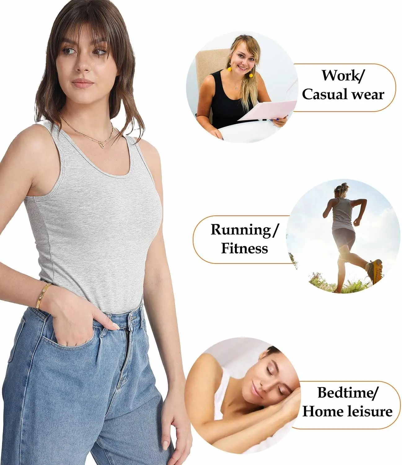 wirarpa Women's Tank Tops Cotton Undershirts Tanks Top Comfy Camis Base Layer 2-Pack