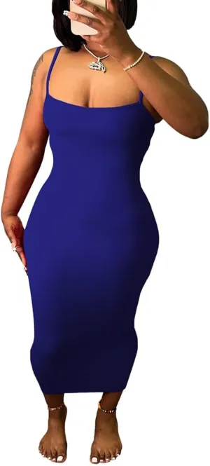 Women's Casual Short Sleeve Dress T Shirt Bodycon Dresses Ribbed V Neck Maxi Sundress Basic Party Club Dress with Pocket