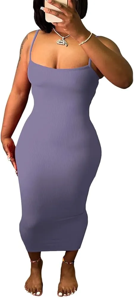 Women's Casual Short Sleeve Dress T Shirt Bodycon Dresses Ribbed V Neck Maxi Sundress Basic Party Club Dress with Pocket
