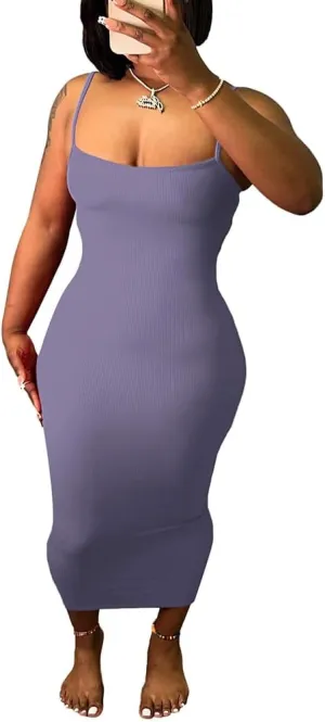 Women's Casual Short Sleeve Dress T Shirt Bodycon Dresses Ribbed V Neck Maxi Sundress Basic Party Club Dress with Pocket