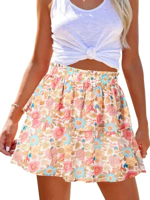 Womens Flowy Shorts Floral Boho Casual Ruffle Skorts High Waist Summer Tennis Running Mini Skirts Chiffon Shorts