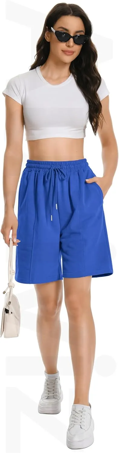 Womens Long Sweat Shorts Casual Summer Bermuda Loose Lounge Workout Athletic Shorts with Pockets