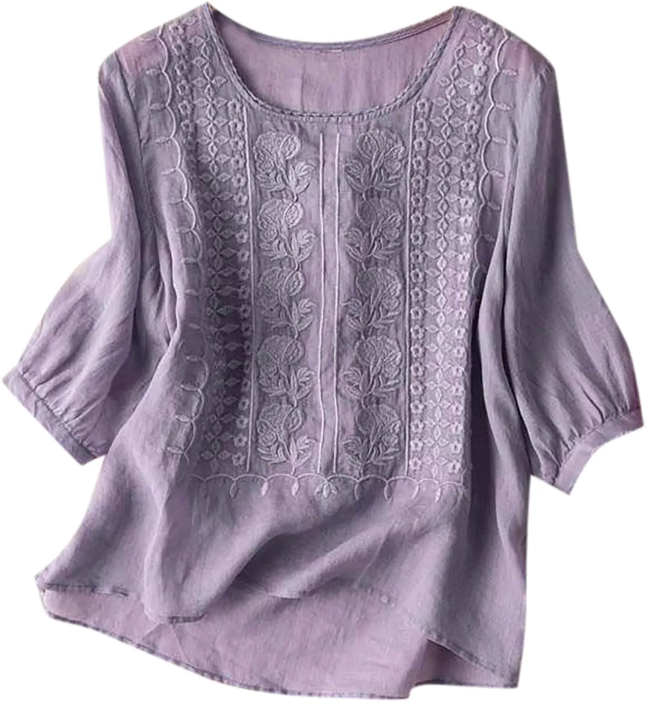 Womens Tops 2025 3/4 Sleeve Tunic Tops Casual Peplum Flowy Shirts Oversized Linen Boho Blouses Beach Vacation Blouse