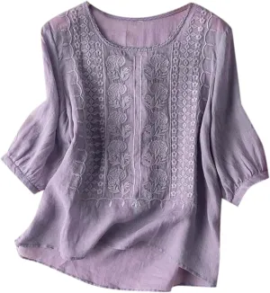 Womens Tops 2025 3/4 Sleeve Tunic Tops Casual Peplum Flowy Shirts Oversized Linen Boho Blouses Beach Vacation Blouse