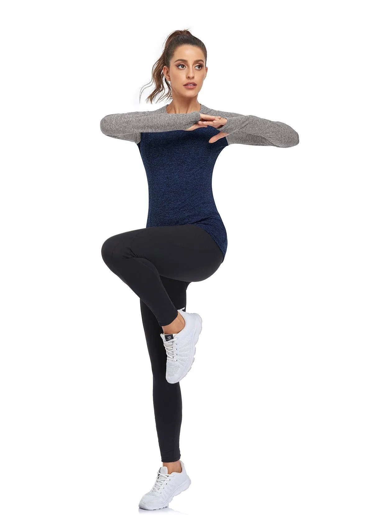 Women's V-neck Long-sleeve Fleece Top with Thumbholes