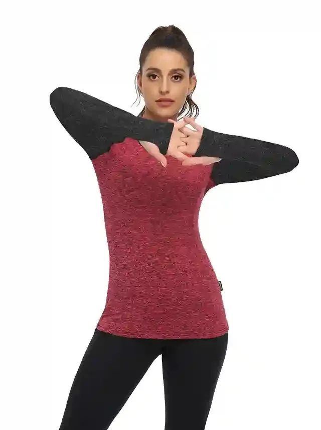 Women's V-neck Long-sleeve Fleece Top with Thumbholes