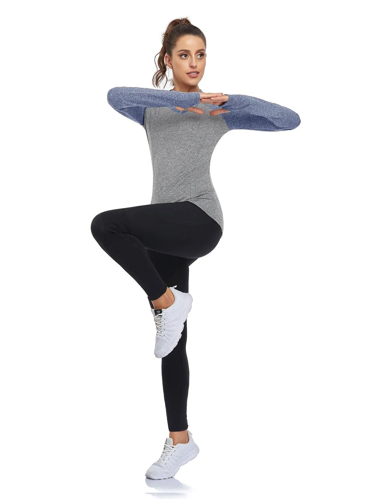 Women's V-neck Long-sleeve Fleece Top with Thumbholes