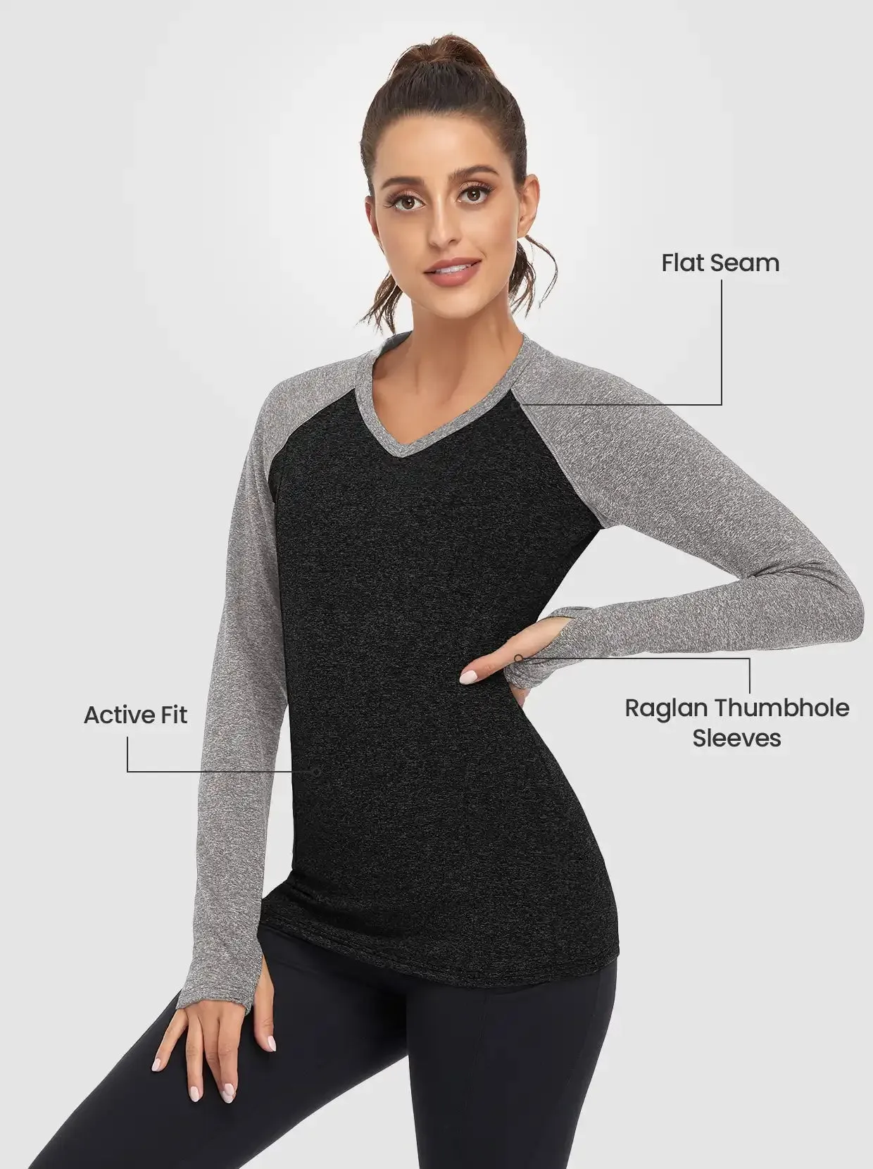 Women's V-neck Long-sleeve Fleece Top with Thumbholes