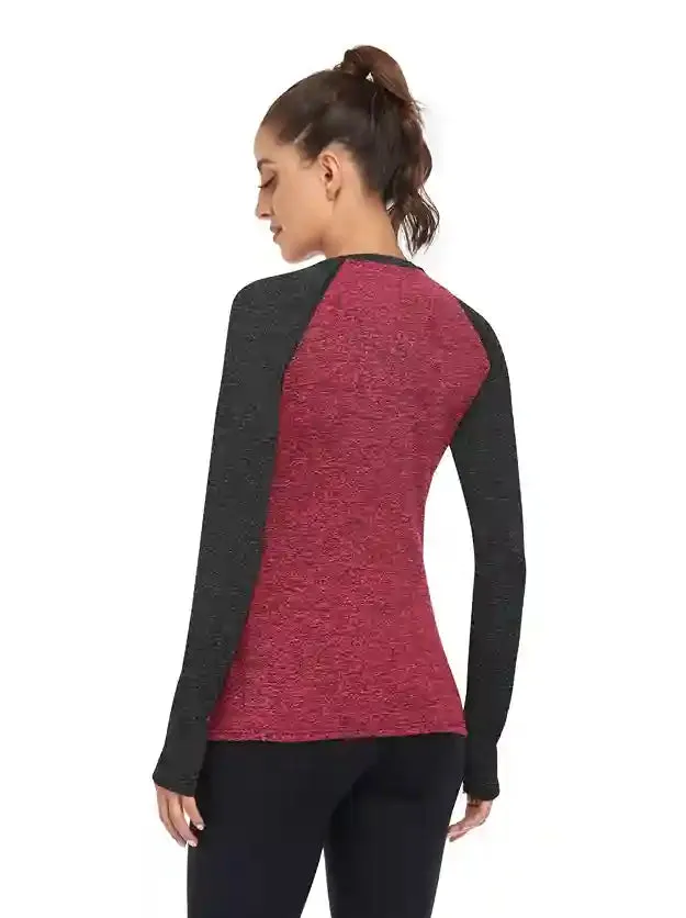 Women's V-neck Long-sleeve Fleece Top with Thumbholes