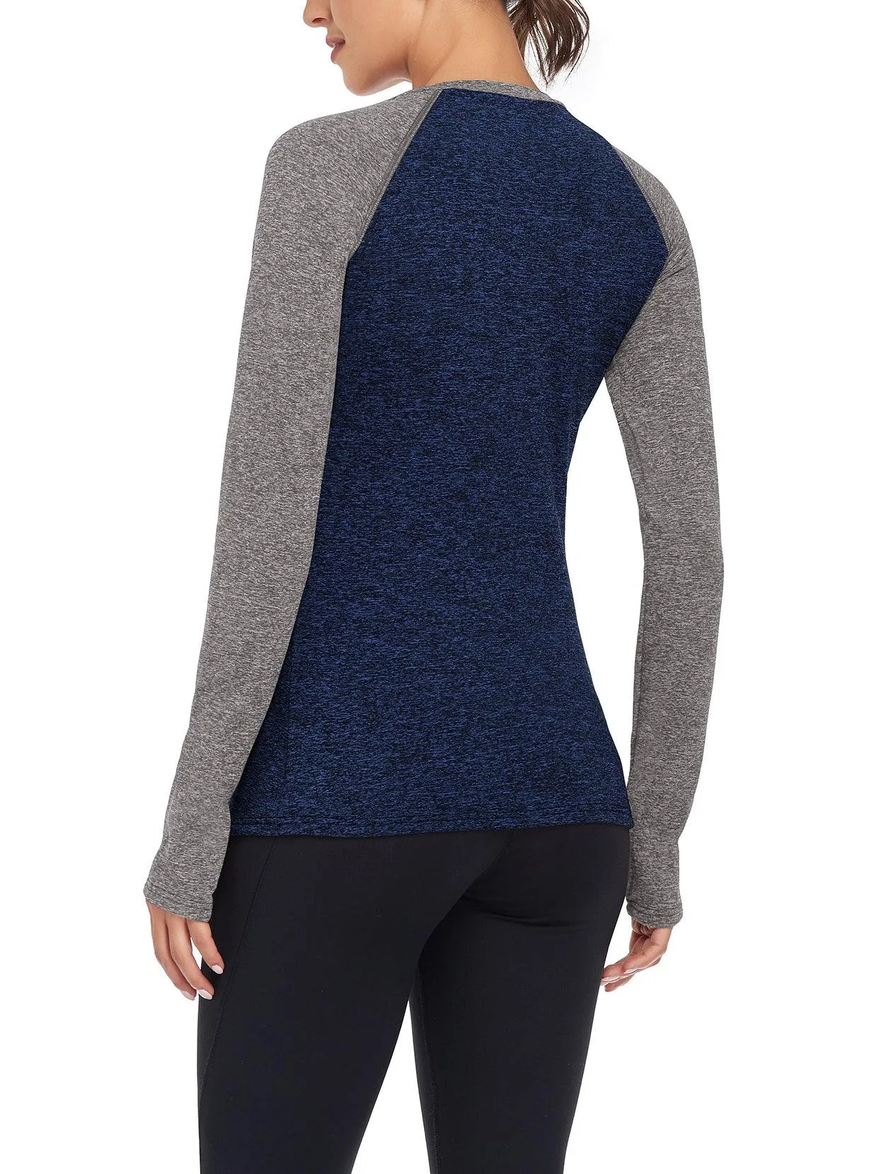 Women's V-neck Long-sleeve Fleece Top with Thumbholes