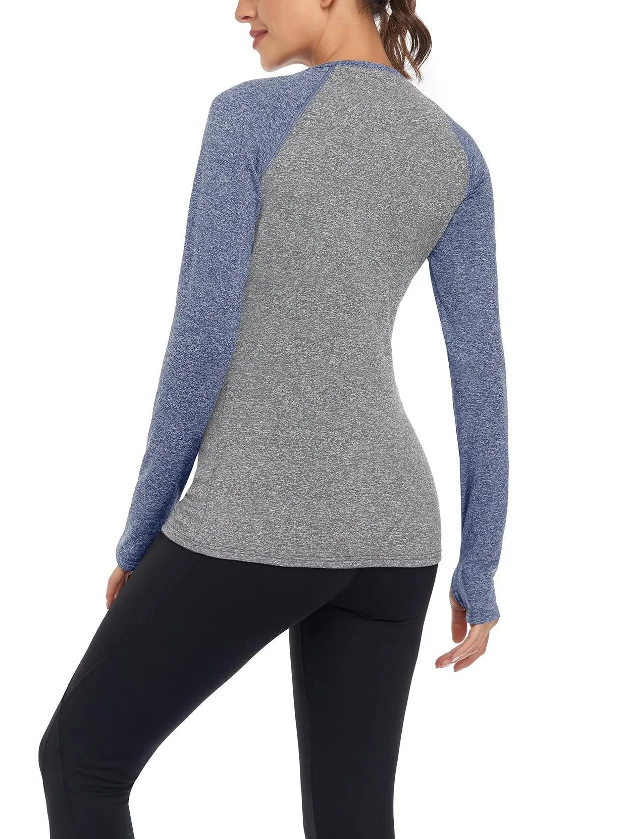 Women's V-neck Long-sleeve Fleece Top with Thumbholes